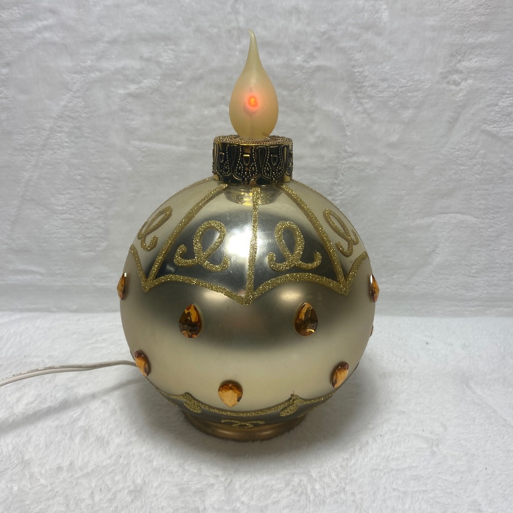 VTG Large 10" H‎ Light Up Ornament Gold Tone Gemstone Accent Christmas Decor